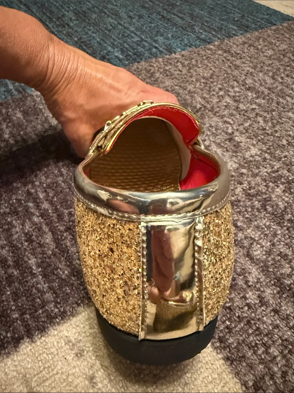 Men's Gold Glitter Slip-On Loafers with Metallic Bit